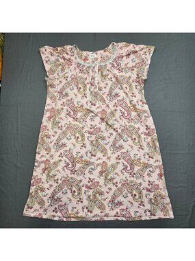 Aria Cottage Core Boho XL Nightgown Pink Paisley Print Short Sleeve 100% Cotton